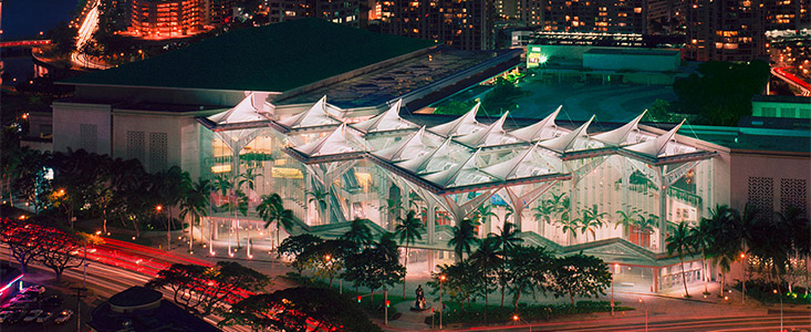 Aerial View of the Hawaii Convention Center at night