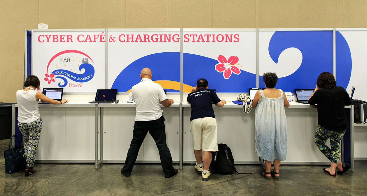 Cyber cafe and charging stations at the IAU XXIX General Assembly